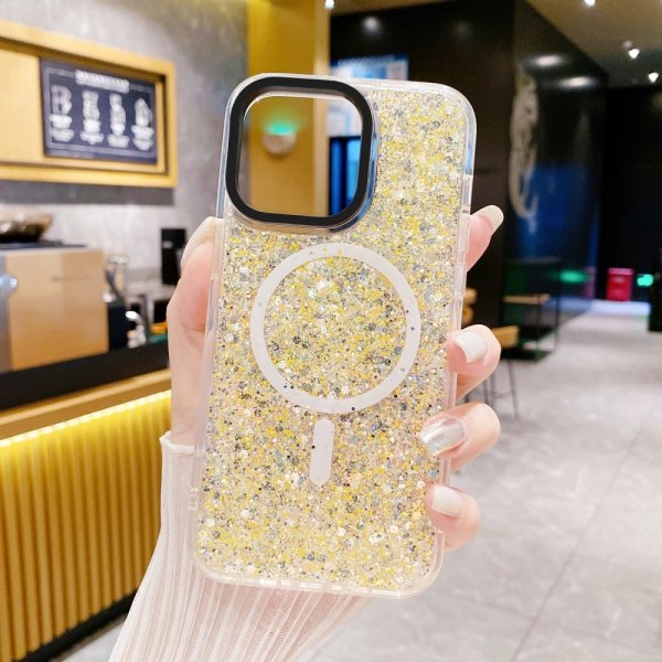 iPhone 15 Plus Cover Glitter MagSafe Gul