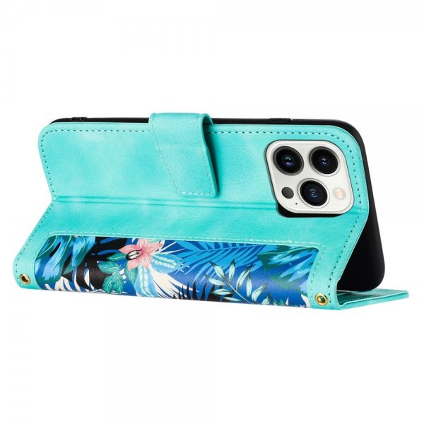 iPhone 15 Pro Etui Blomstermønster Grøn