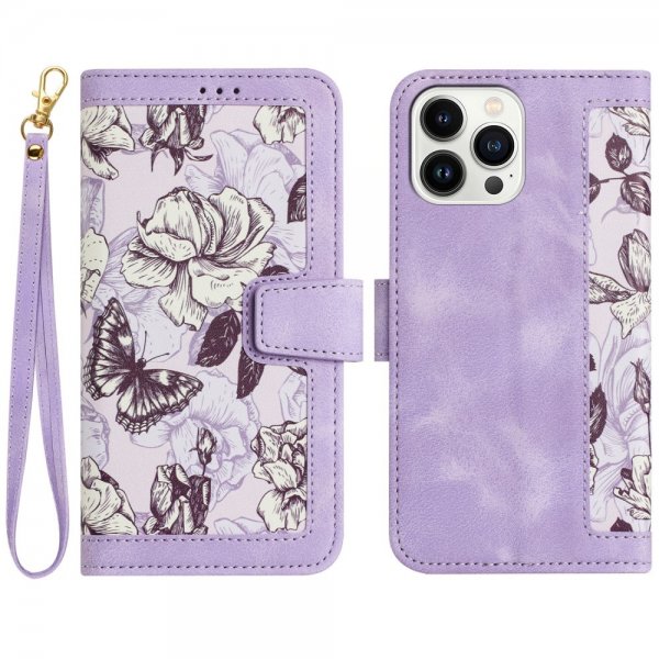 iPhone 15 Pro Etui Blomstermønster Lilla