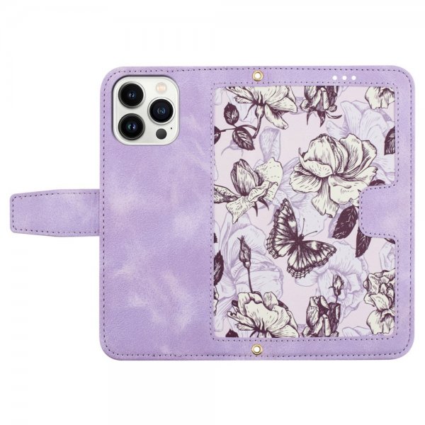 iPhone 15 Pro Etui Blomstermønster Lilla