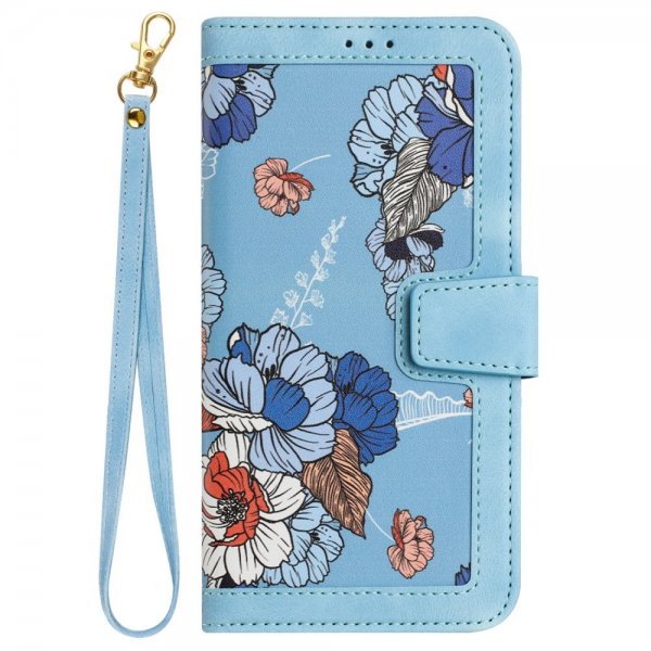 iPhone 15 Pro Etui Blomstermønster Lyseblå