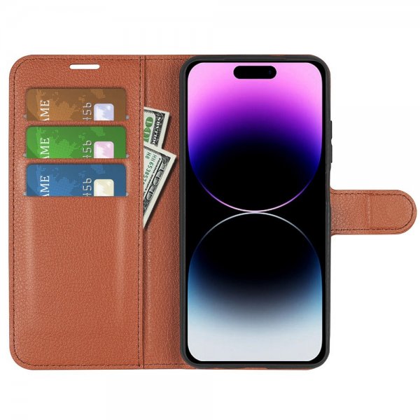 iPhone 15 Pro Etui Litchi Brun