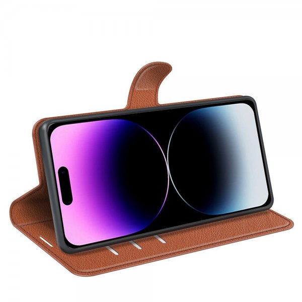iPhone 15 Pro Etui Litchi Brun
