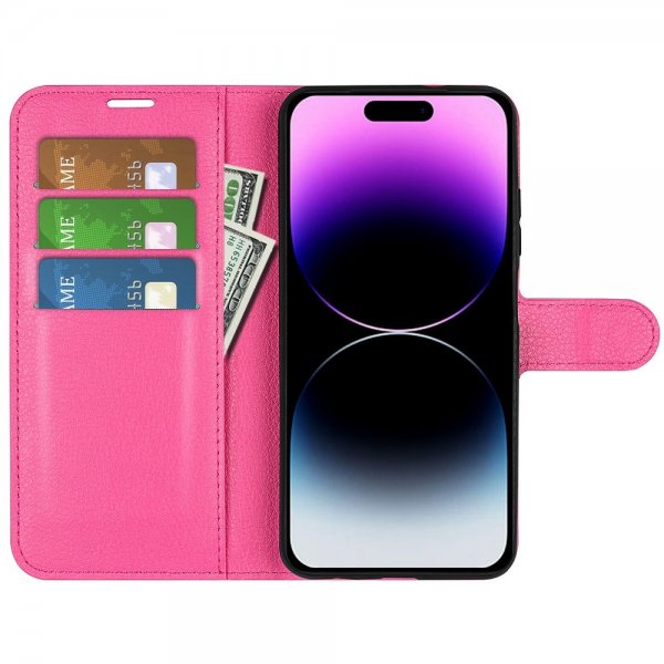 iPhone 15 Pro Etui Litchi Magenta