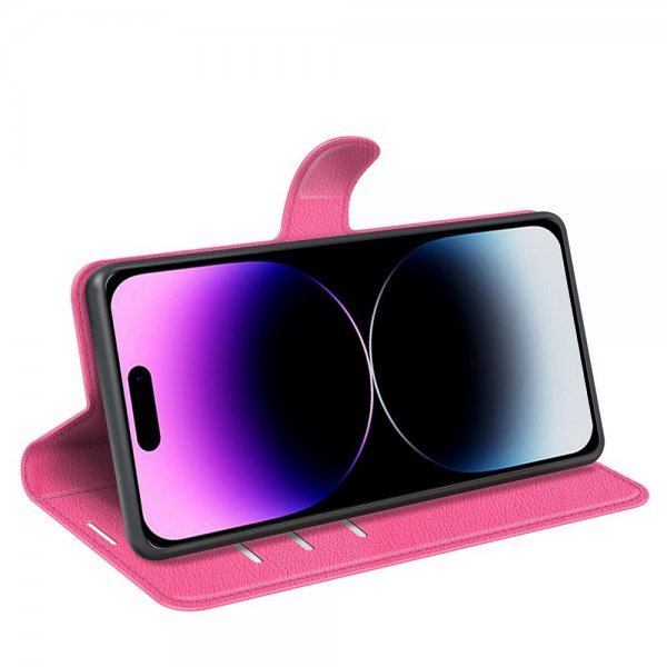 iPhone 15 Pro Etui Litchi Magenta