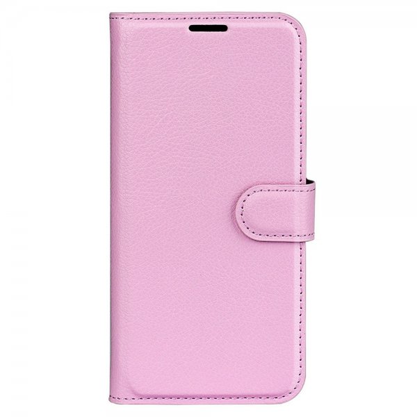 iPhone 15 Pro Etui Litchi Lyserød
