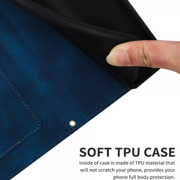 iPhone 15 Pro Max Etui Blomstermønster Mørkeblå