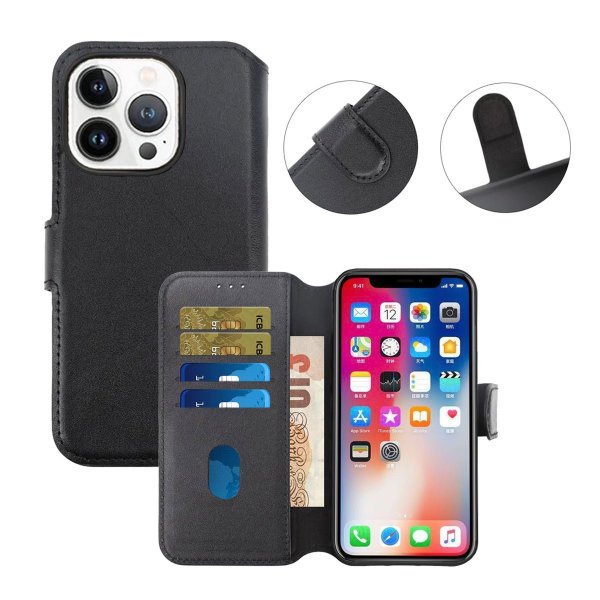 iPhone 15 Pro Max Etui Ægte Læder Sort