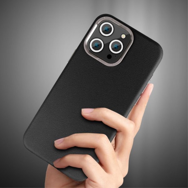 iPhone 15 Pro Cover Lædertekstur MagSafe Sort