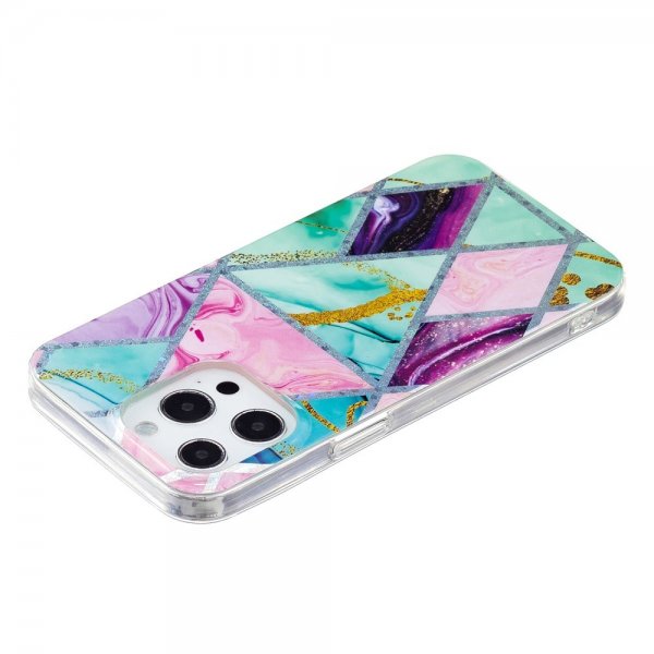iPhone 15 Pro Max Cover Marmormønster Grøn Lilla