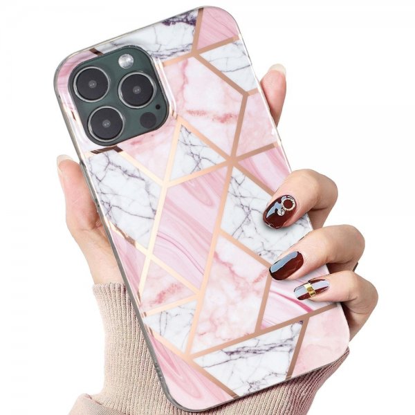 iPhone 15 Pro Max Cover Marmormønster Lyserød Hvid