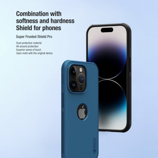 iPhone 15 Pro Max Cover Super Frosted Shield Pro Logo Hole Blå