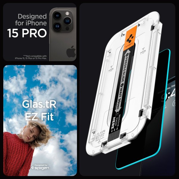 iPhone 15 Pro Skærmbeskytter GLAS.tR EZ Fit Privacy 2-pak