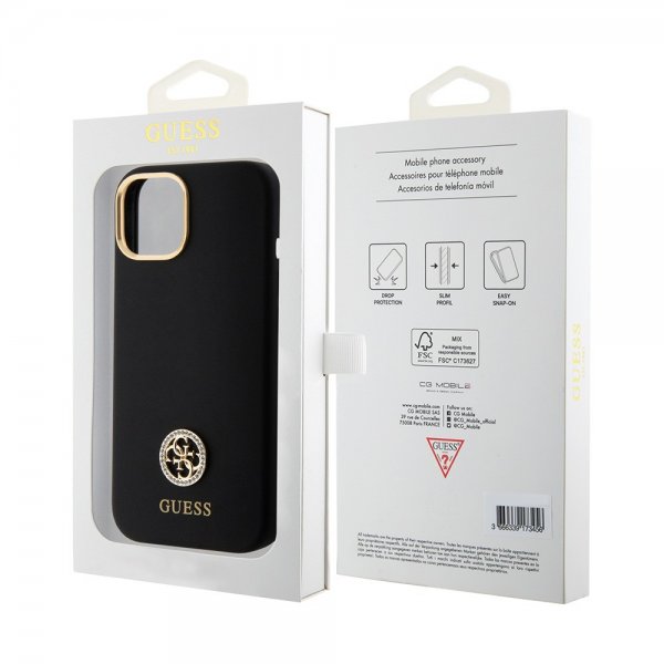 iPhone 15 Cover Liquid Silicone Metal Logo Sort