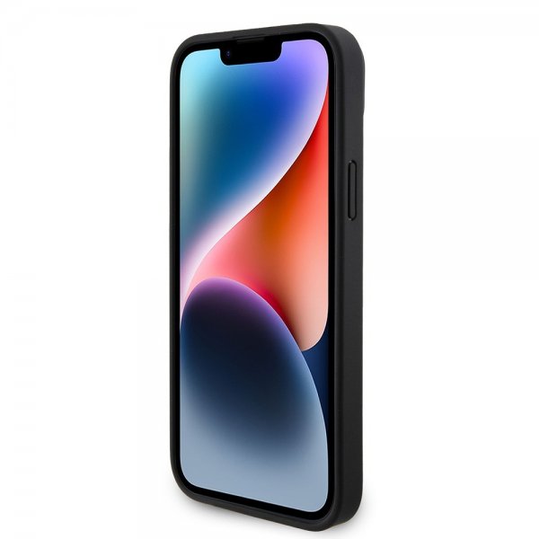 iPhone 15 Cover Metal Logo Strass Crossbody Strap Sort