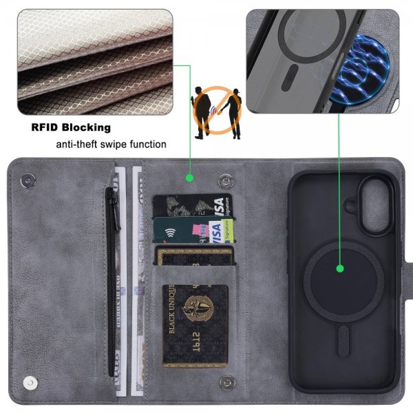 iPhone 16 Etui Aftageligt Cover GV Series MagSafe Grå