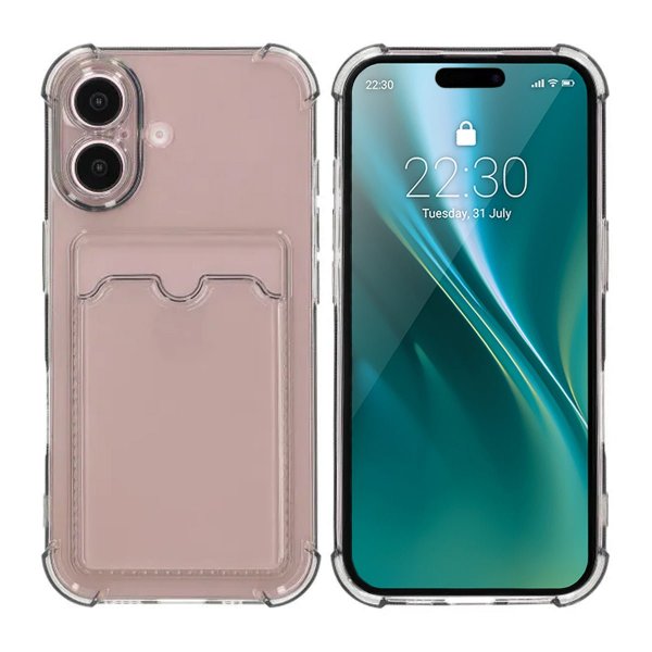 iPhone 16 Cover Kortholder Stødabsorberende Sort