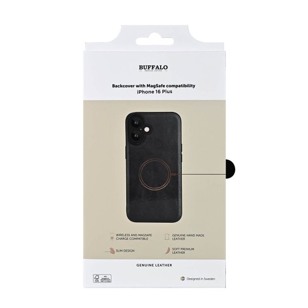 iPhone 16 Plus Cover Ægte læder MagSeries Sort