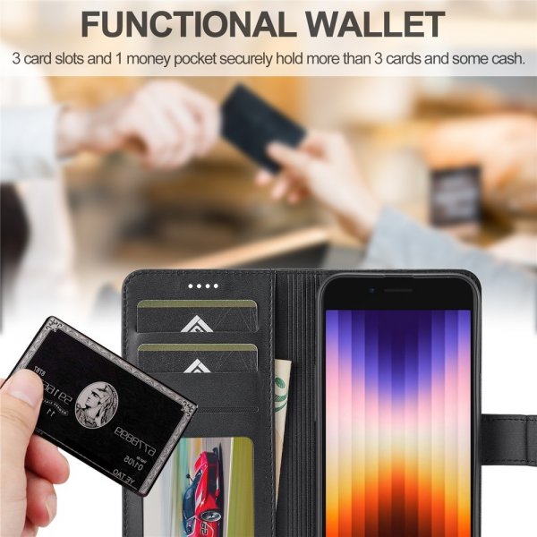 iPhone 16e/17e Etui med Kortholder Stativfunktion Sort