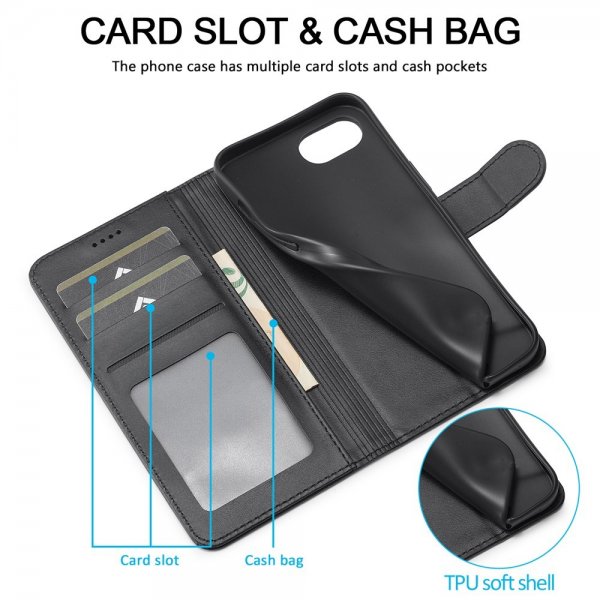 iPhone 16e/17e Etui med Kortholder Stativfunktion Sort