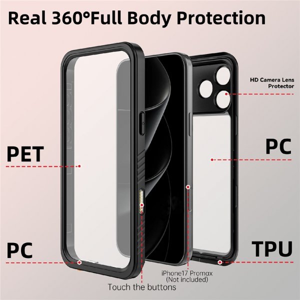 iPhone 17 Pro Cover Vandtæt IP68 Sort