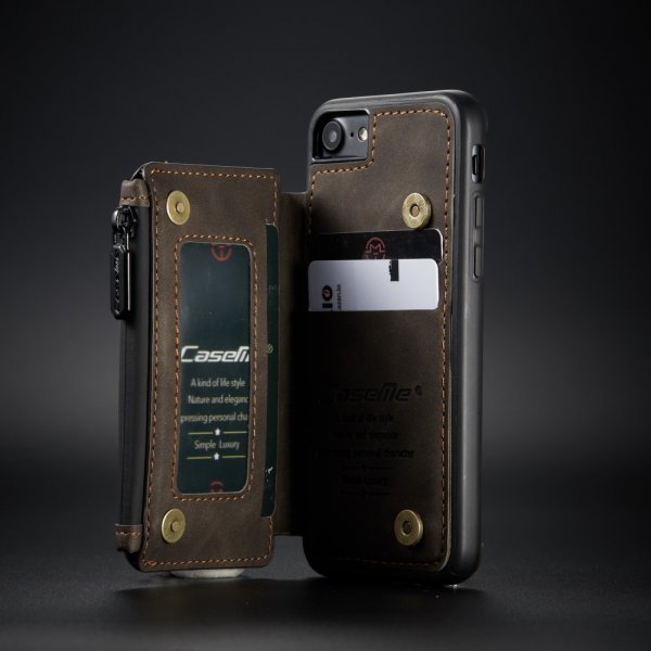 iPhone 7/8/SE Cover C20 Kortholder Lynlås Mørkebrun