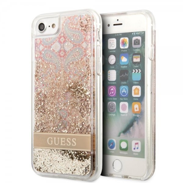 iPhone 7/8/SE Cover Liquid Glitter Paisley Pattern Guld