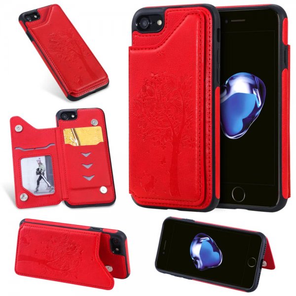 iPhone 7/8/SE Cover Udfoldelig Kortholder Rød