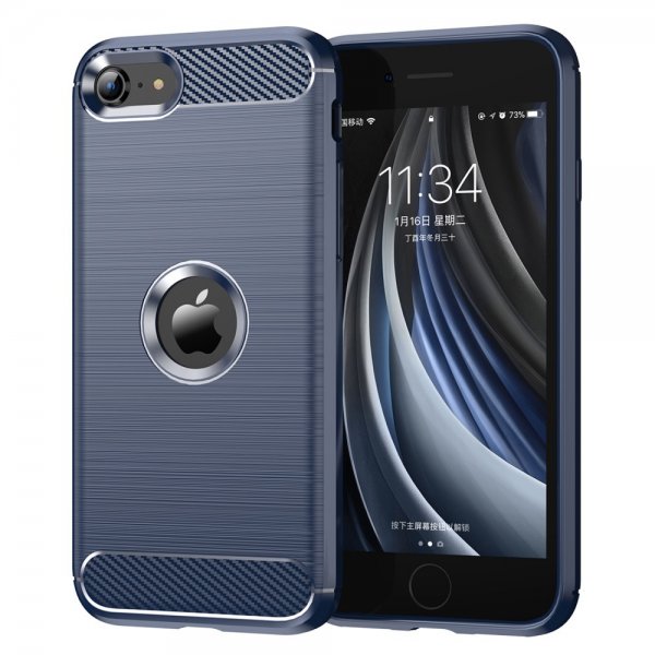 iPhone SE 2020/2022 Cover Børstet Karbonfibertekstur Blå