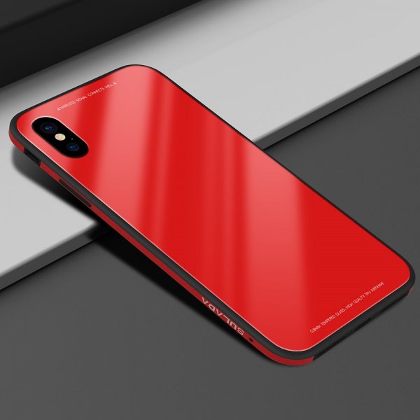 iPhone X/Xs Cover Hærdet Glas Metal TPU Rød