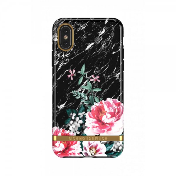 iPhone X/Xs Cover Black Marble Floral