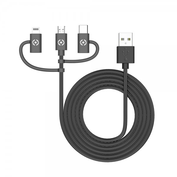 Kabel 3in1 Micro-USB/USB-C/Lightning 1m Sort