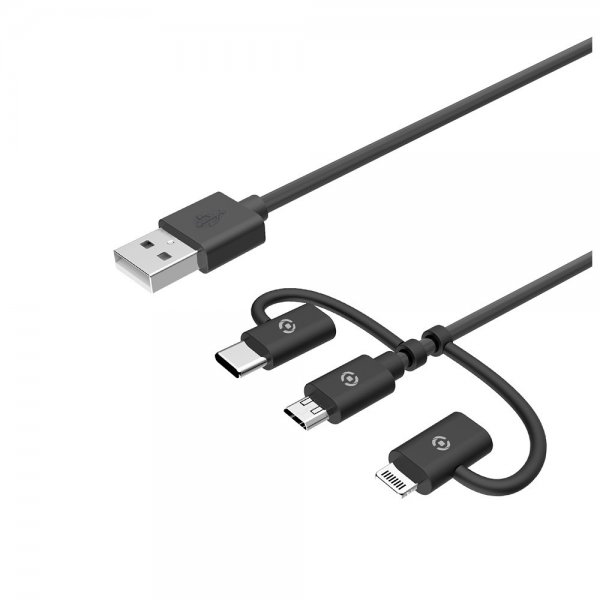 Kabel 3in1 Micro-USB/USB-C/Lightning 1m Sort