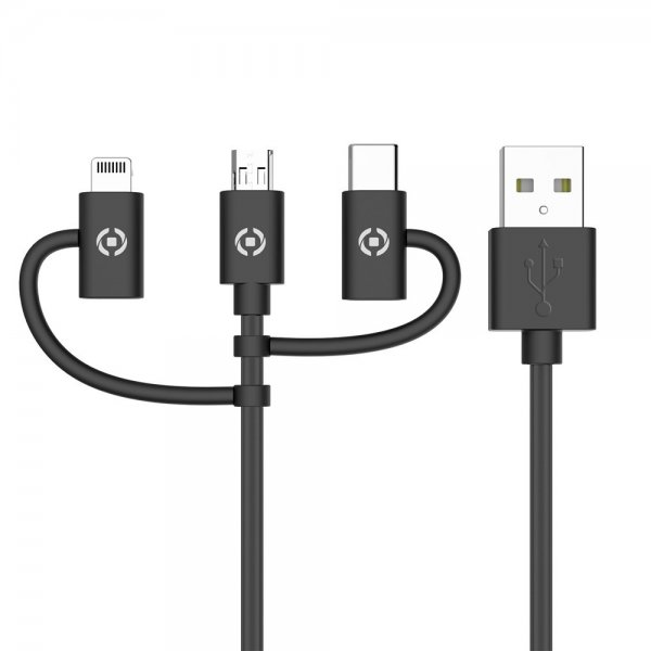 Kabel 3in1 Micro-USB/USB-C/Lightning 1m Sort