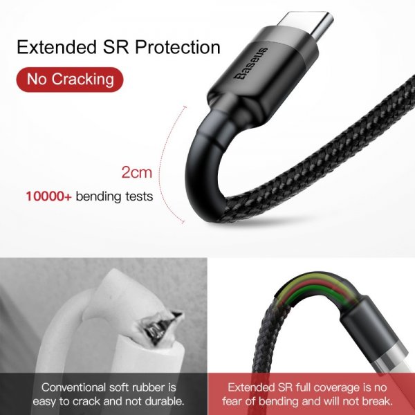 Kabel Cafule Cable USB-A/USB-C 3m Grå Sort