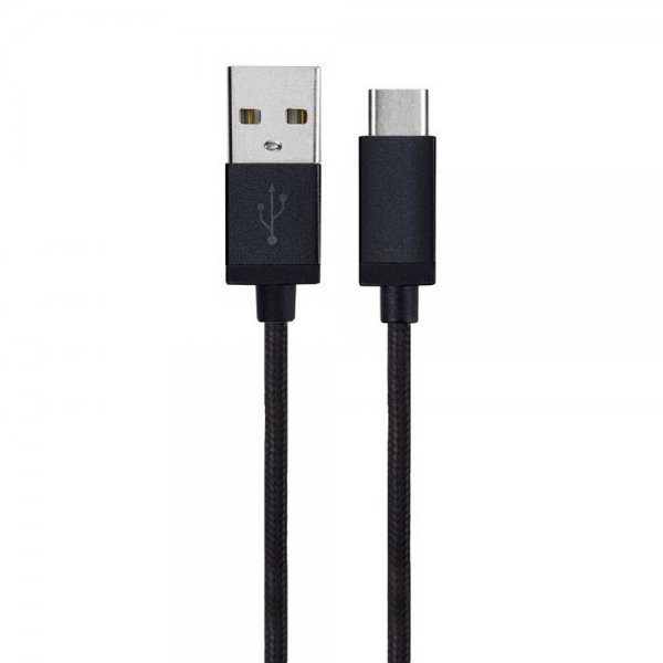 Kabel Flettet USB-A/USB-C 1.8m Sort