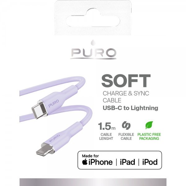 Kabel Soft Charge & Sync Cable USB-C/Lightning 1.5m Lavendel