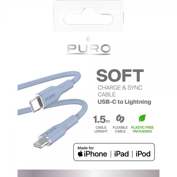 Kabel Soft Charge & Sync Cable USB-C/Lightning 1.5m Lyseblå