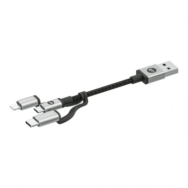 Kabel USB-A till Micro/USB-C/Lightning 1m Sort