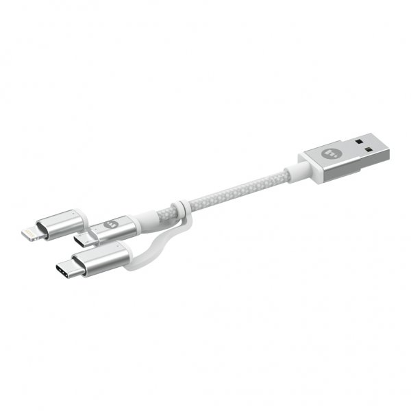 Kabel USB-A till Micro/USB-C/Lightning 1m Hvid