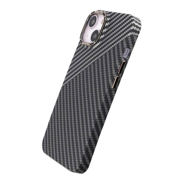 iPhone 14 Plus Cover Kulfibermønster Sort Hvid