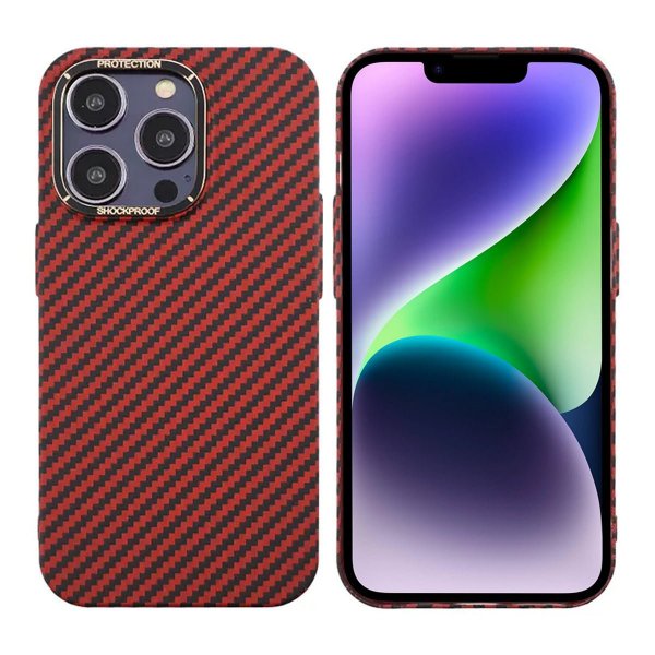 iPhone 14 Pro Cover Kulfibermønster Rød
