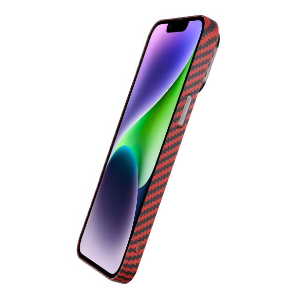 iPhone 14 Pro Cover Kulfibermønster Rød