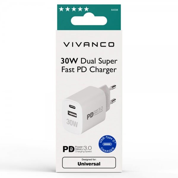 Oplader 30W Dual Super Fast PD Charger