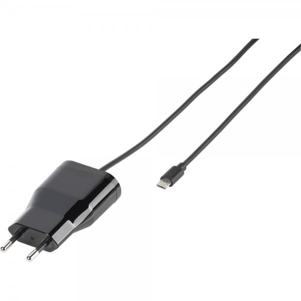 Oplader med integrerad Micro-USB Kabel 1 meter 1A Sort