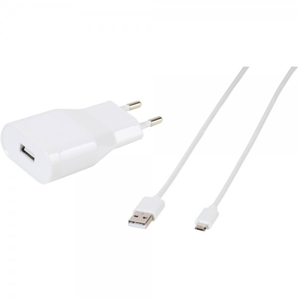 Oplader med Micro-USB Kabel 1.2 meter 2.4A Hvid