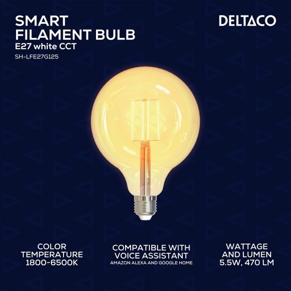 LED-pære Filament E27 WiFi G125 5.5W