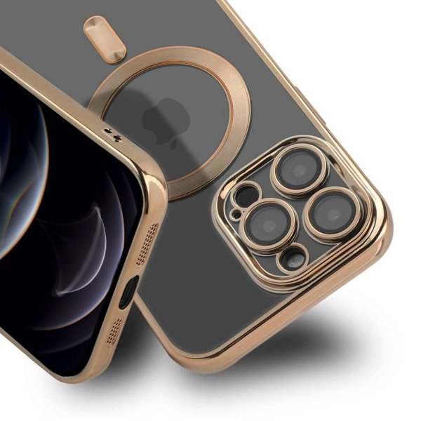 iPhone 12 Pro Max Cover Glitter Transparent MagSafe Guld