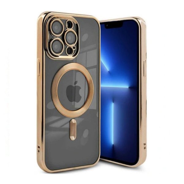 iPhone 13 Pro Max Cover Glitter Transparent MagSafe Guld