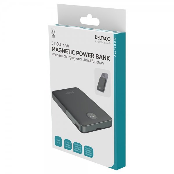 MagSafe Powerbank med Stativ 5000 mAh 20W Sort